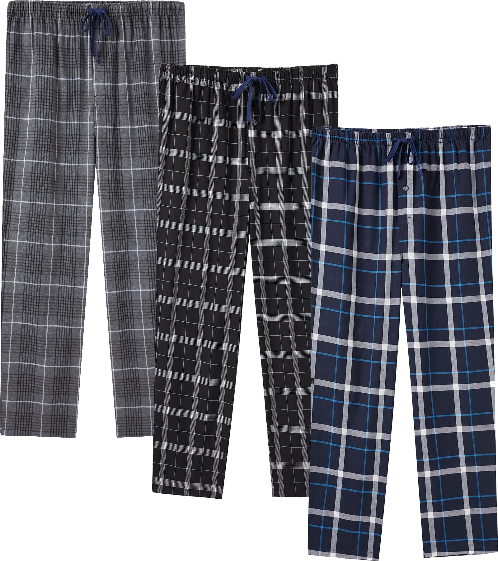 JupiterSecret Flannel Cotton Plaid Mens Pajama Pants with Pockets and Button Fly